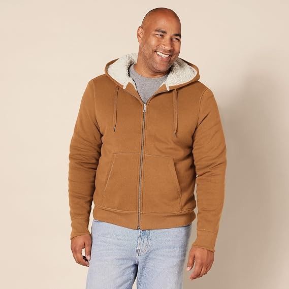 Brown Zip-Up Hoodie With Sherpa Lining imagen 3